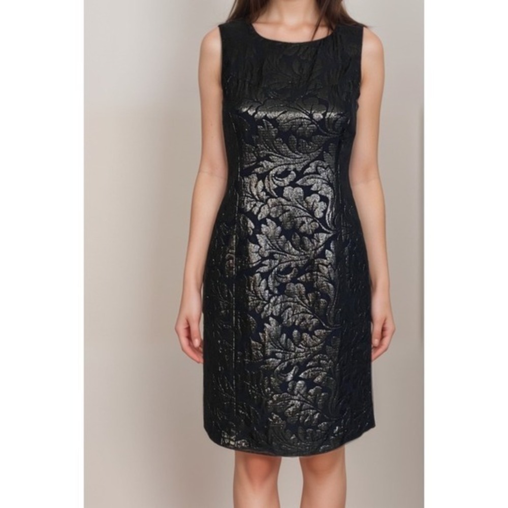 Tibi Pencil Dress‎ Women Sz 2 Black Sleeveless Damask NYE Party Dressy Date